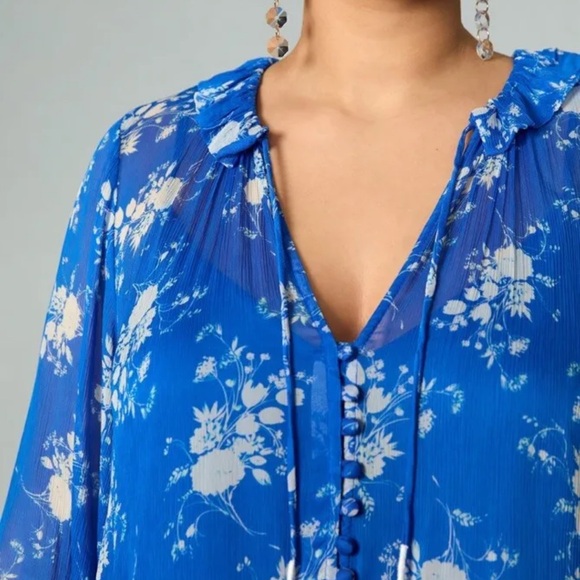 Anthropologie The Marais Printed Chiffon Maxi Dress Floral Blue Gray - Picture 5 of 7